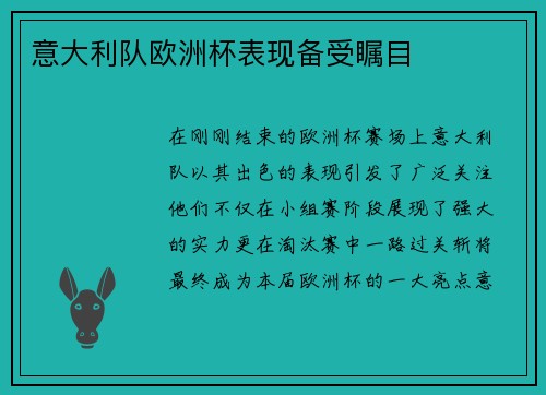 意大利队欧洲杯表现备受瞩目